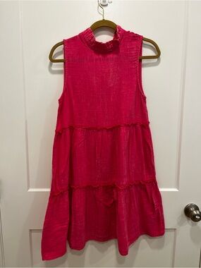 Simply Southern Sleeveless Ruffled Gauze Tiered Dress—Bright Fuchsia—Size Small